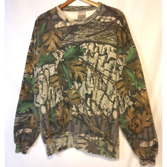 Jerzees Outdoors Tree Camo Sweatshirt XL Camouflage Trebark Bigwoods Vtg Hunt - Picture 1 of 14